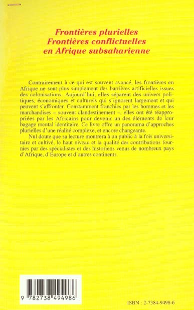 Quatrième de couverture de « FRONTIERES PLURIELLES FRONTIERES CONFLICTUELLES EN AFRIQUE S »