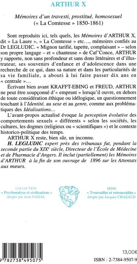 Quatrième de couverture de « ARTHUR X - MEMOIRES D'UN TRAVESTI, PROSTITUE, HOMOSEXUEL »