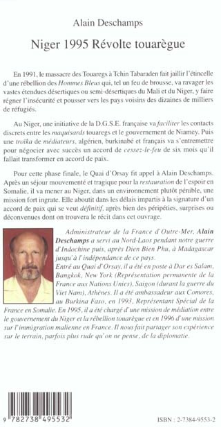 Quatrième de couverture de « NIGER 1995 REVOLTE TOUAREGUE - DU CESSEZ-LE-FEU PROVISOIRE A LA " PAIX DEFINITIVE " »