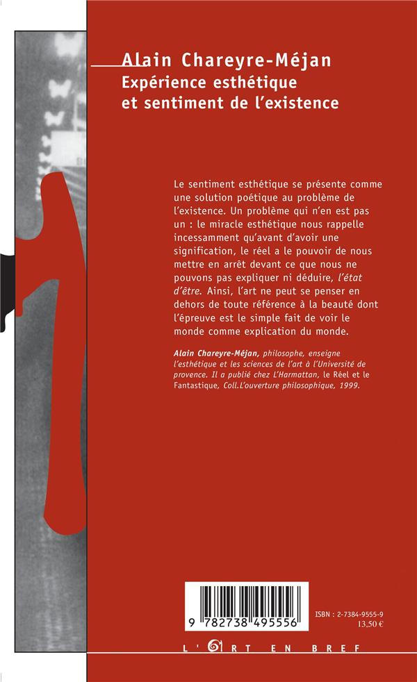 Quatrième de couverture de « EXPERIENCE ESTHETIQUE ET SENTIMENT DE L'EXISTENCE »
