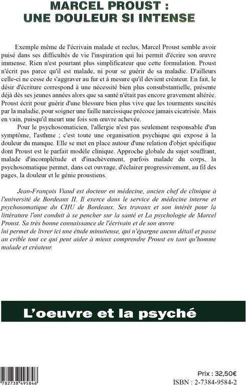 Quatrième de couverture de « MARCEL PROUST : UNE DOULEUR SI INTENSE »