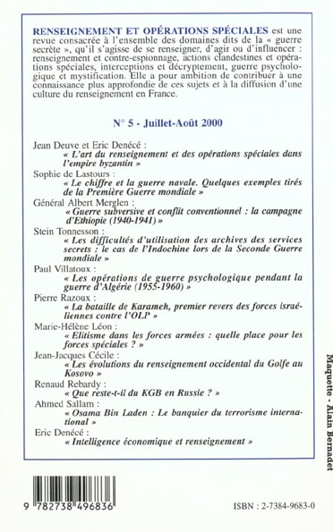 Quatrième de couverture de « RENSEIGNEMENT ET OPERATIONS SPECIALES N 5 - VOL05 »