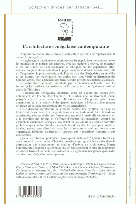 Quatrième de couverture de « L'ARCHITECTURE SENEGALAISE CONTEMPORAINE »