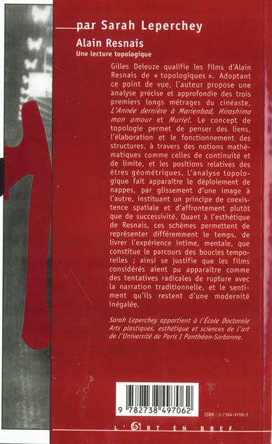 Quatrième de couverture de « ALAIN RESNAIS : UNE LECTURE TOPOLOGIQUE »