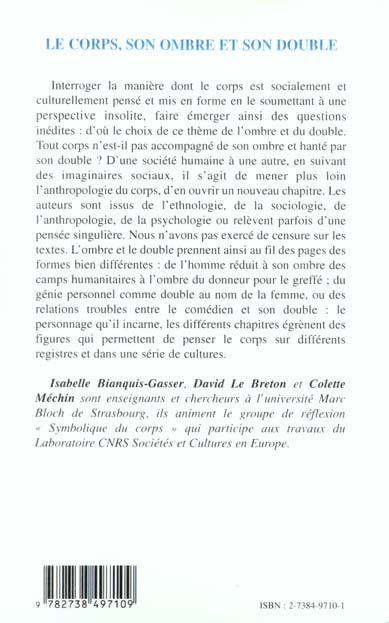 Quatrième de couverture de « LE CORPS, SON OMBRE ET SON DOUBLE »