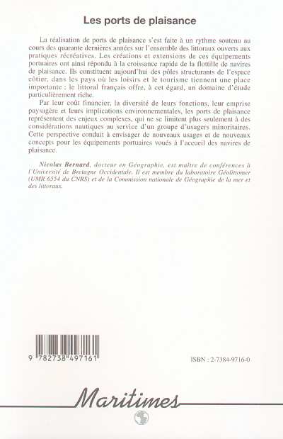 Quatrième de couverture de « LES PORTS DE PLAISANCE - EQUIPEMENTS STRUCTURANTS DE L'ESPACE LITTORAL »