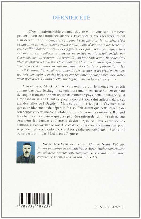 Quatrième de couverture de « DERNIER ETE »
