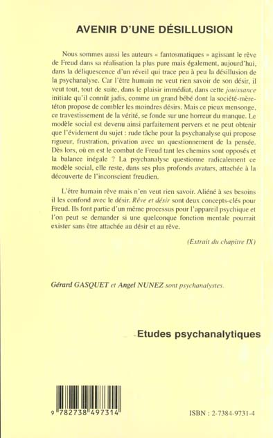 Quatrième de couverture de « AVENIR D'UNE DESILLUSION »
