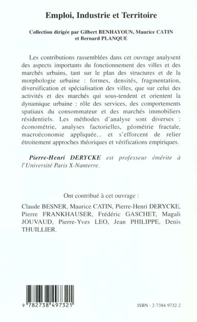 Quatrième de couverture de « STRUCTURE DES VILLES, ENTREPRISES ET MARCHES URBAINS »