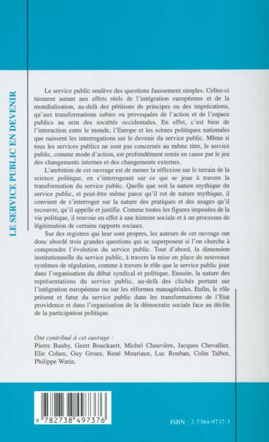 Quatrième de couverture de « LE SERVICE PUBLIC EN DEVENIR »