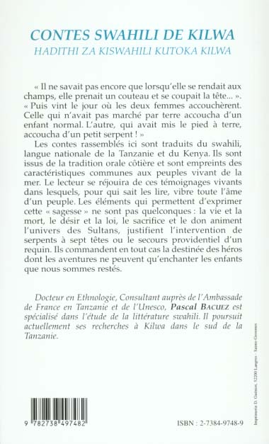 Quatrième de couverture de « CONTES SWAHILI DE KILWA »