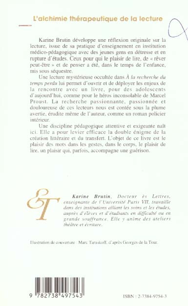 Quatrième de couverture de « L'ALCHIMIE THERAPEUTIQUE DE LA LECTURE - DES LARMES AU LIRE »