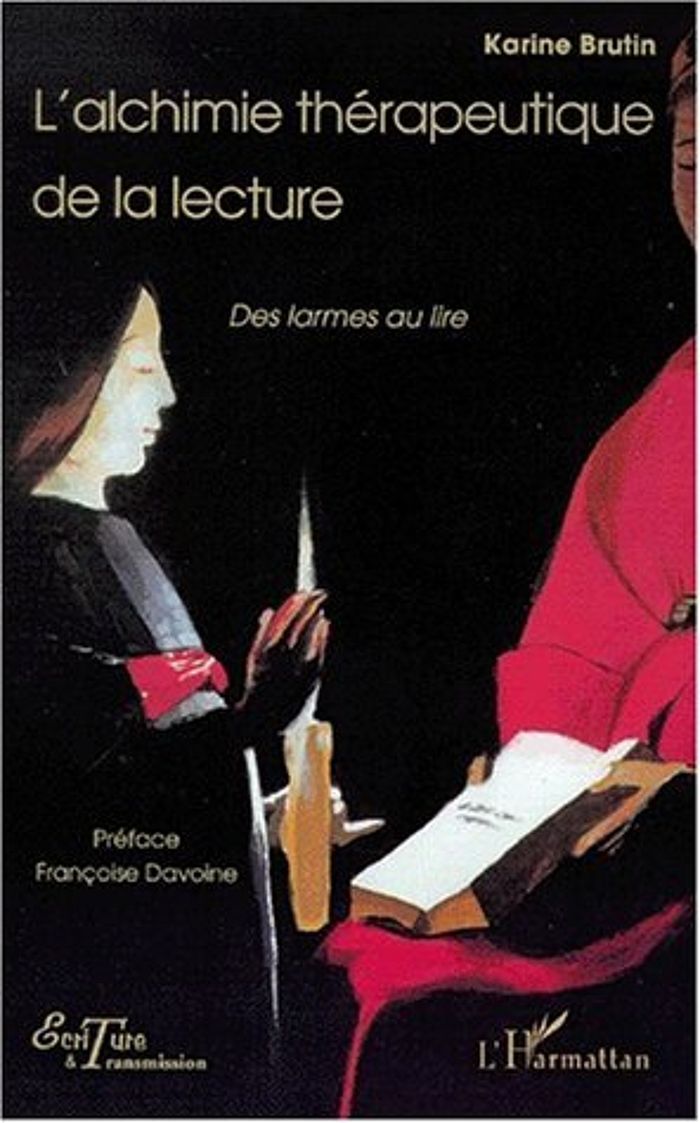 Couverture du livre « L'ALCHIMIE THERAPEUTIQUE DE LA LECTURE - DES LARMES AU LIRE » de Karine Brutin, librairie Les Contes Infusés à Corte