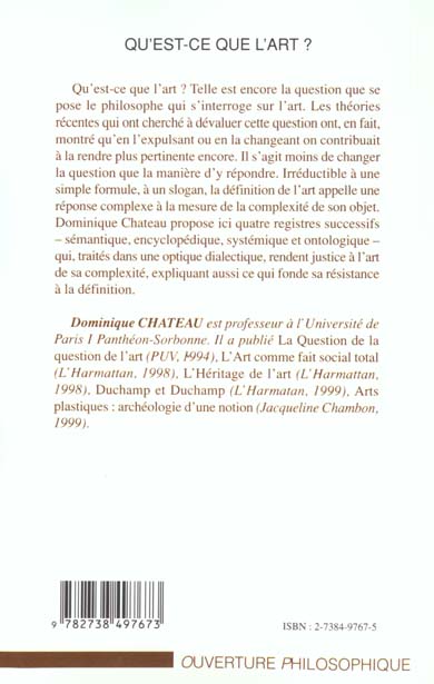 Quatrième de couverture de « QU'EST-CE QUE L'ART ? »