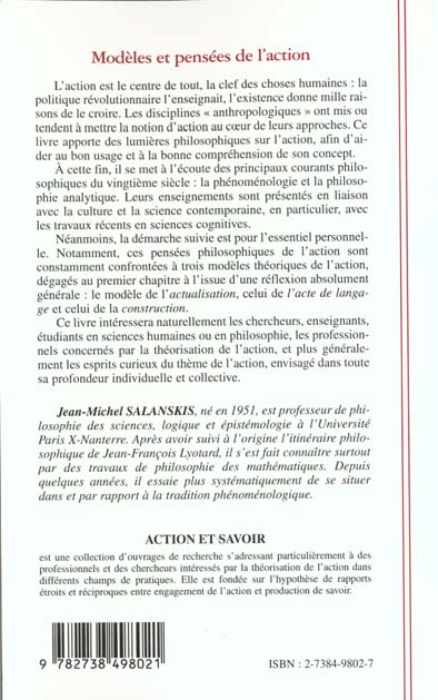 Quatrième de couverture de « MODELES ET PENSEES DE L'ACTION »