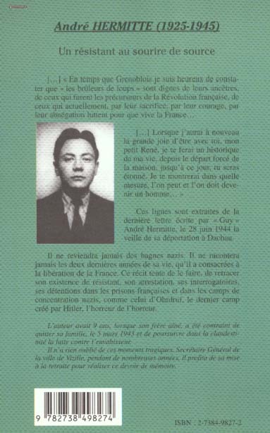 Quatrième de couverture de « ANDRE HERMITTE (1925-1945) - UN RESISTANT AU SOURIRE DE SOURCE »
