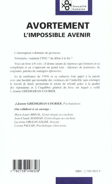 Quatrième de couverture de « AVORTEMENT - L'IMPOSSIBLE AVENIR »