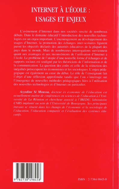 Quatrième de couverture de « INTERNET A L'ECOLE : USAGES ET ENJEUX »