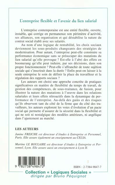 Quatrième de couverture de « L'ENTREPRISE FLEXIBLE ET L'AVENIR DU LIEN SALARIAL »