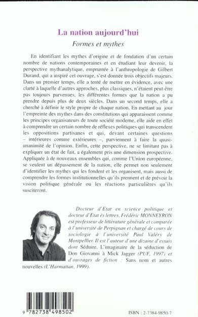Quatrième de couverture de « LA NATION AUJOURD'HUI - FORMES ET MYTHES »