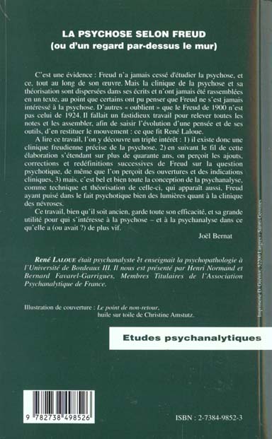 Quatrième de couverture de « LA PSYCHOSE SELON FREUD - OU D'UN REGARD PAR-DESSUS LE MUR »