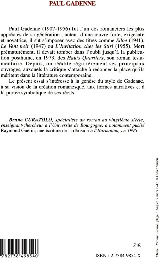 Quatrième de couverture de « PAUL GADENNE - L'ECRITURE ET LES SIGNES »