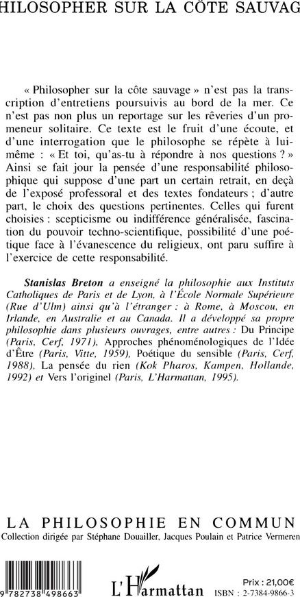 Quatrième de couverture de « PHILOSOPHER SUR LA COTE SAUVAGE »