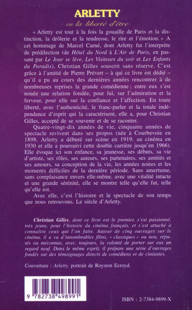 Quatrième de couverture de « ARLETTY OU LA LIBERTE D'ETRE »