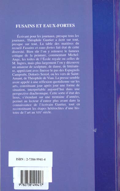 Quatrième de couverture de « FUSAINS ET EAUX FORTES »