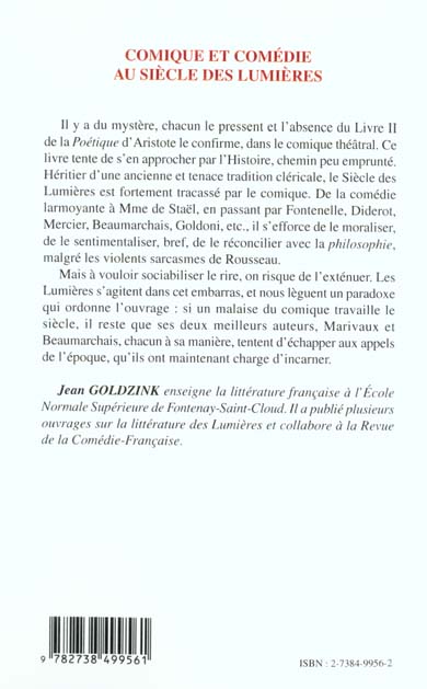 Quatrième de couverture de « COMIQUE ET COMEDIE AU SIECLE DES LUMIERES »