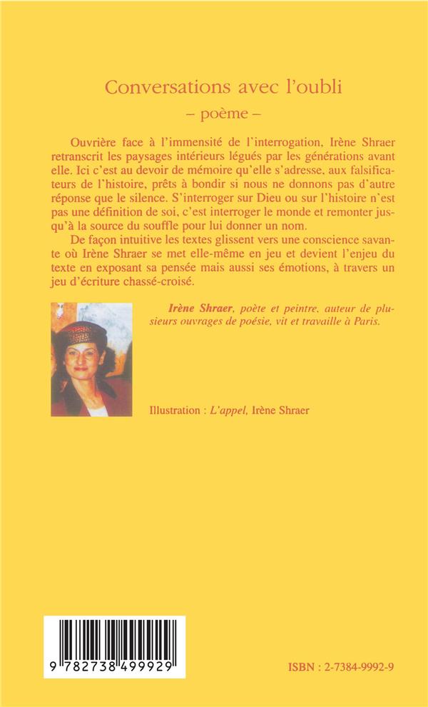 Quatrième de couverture de « CONVERSATIONS AVEC L'OUBLI - POEMES »
