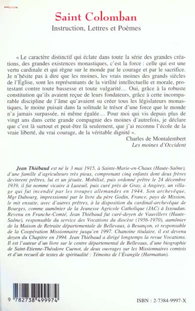 Quatrième de couverture de « SAINT COLOMBAN »