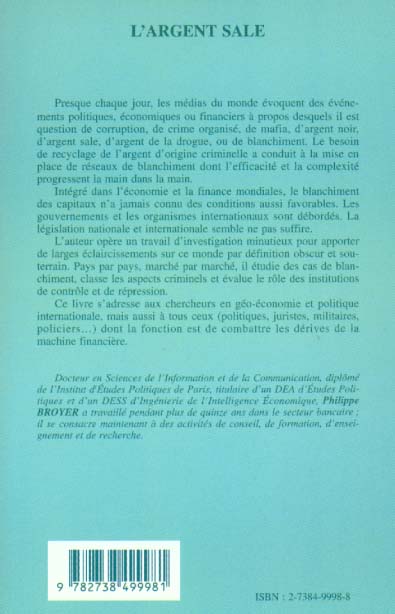Quatrième de couverture de « L'ARGENT SALE - DANS LES RESEAUX DU BLANCHIMENT »