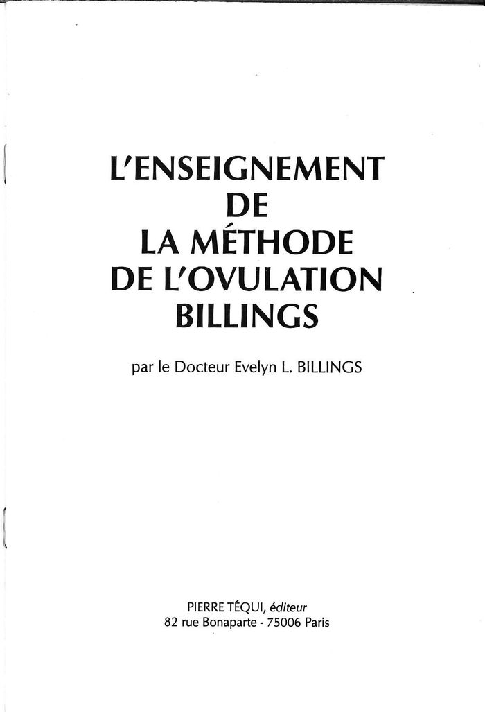 Couverture du livre « L'ENSEIGNEMENT DE LA METHODE DE L'OVULATION BILLINGS », librairie Les Contes Infusés à Corte