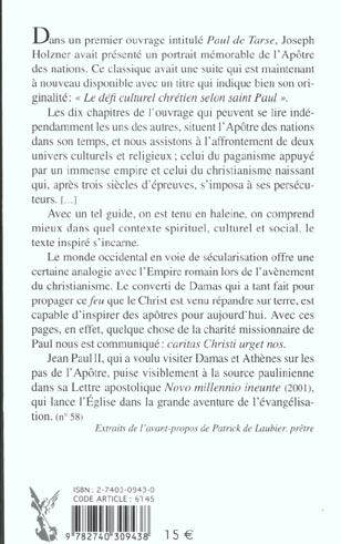 Quatrième de couverture de « LE DEFI CULTUREL CHRETIEN SELON SAINT PAUL »