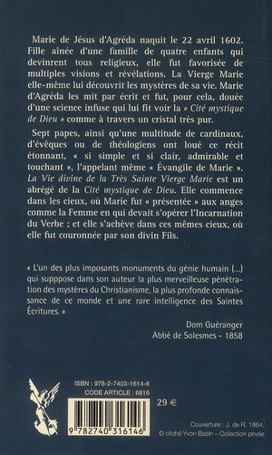 Quatrième de couverture de « VIE DIVINE DE LA TRES SAINTE VIERGE MARIE »