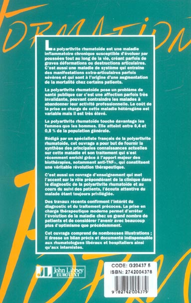 Quatrième de couverture de « POLYARTHRITE RHUMATOIDE DE L'ADULTE. CONCEPTION ACTUELLE »