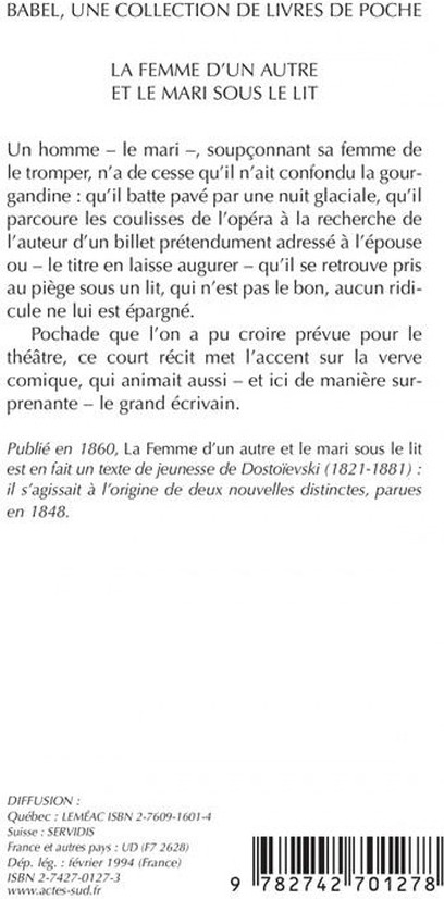 Quatrième de couverture de « LA FEMME D'UN AUTRE ET LE MARI SOUS LE LIT »