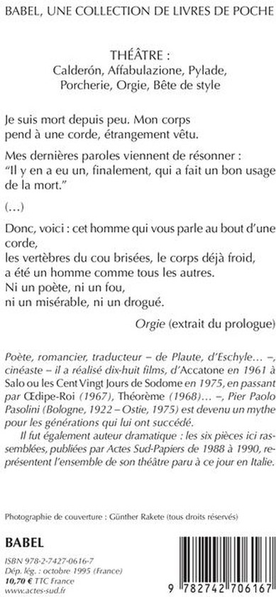 Quatrième de couverture de « THEATRE »