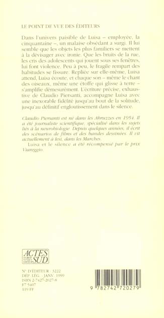 Quatrième de couverture de « LUISA ET LE SILENCE »