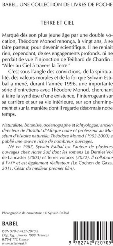 Quatrième de couverture de « TERRE ET CIEL »