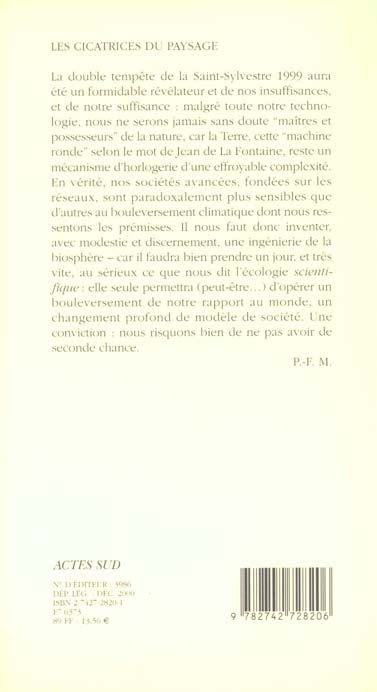 Quatrième de couverture de « LES CICATRICES DU PAYSAGE »