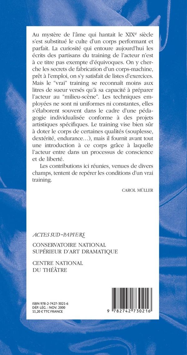 Quatrième de couverture de « LE TRAINING DE L'ACTEUR »