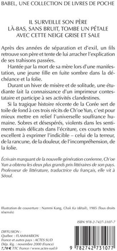 Quatrième de couverture de « LA-BAS, SANS BRUIT, TOMBE UN PETALE - PRECEDE DE 'IL SURVEILLE SON PERE' ET SUIVI DE 'AVEC CETTE NEI »