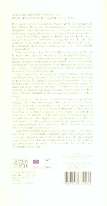 Quatrième de couverture de « DIX-SEPTIEMES ASSISES DE LA TRADUCTION LITTERAIRE - ARLES 2000 »