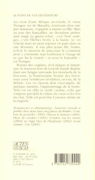 Quatrième de couverture de « La mort du roi Tsongor : roman »