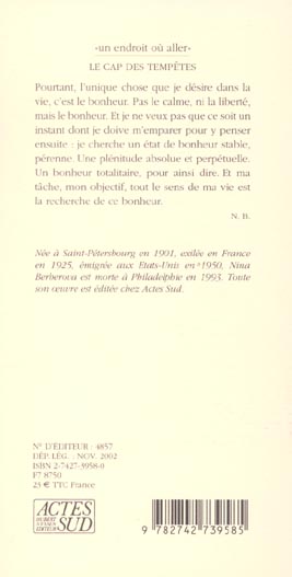 Quatrième de couverture de « LE CAP DES TEMPETES »