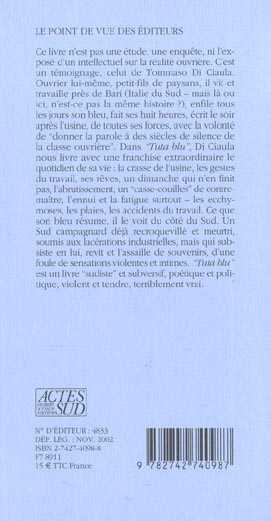 Quatrième de couverture de « TUTA BLU (BLEU DE TRAVAIL) »