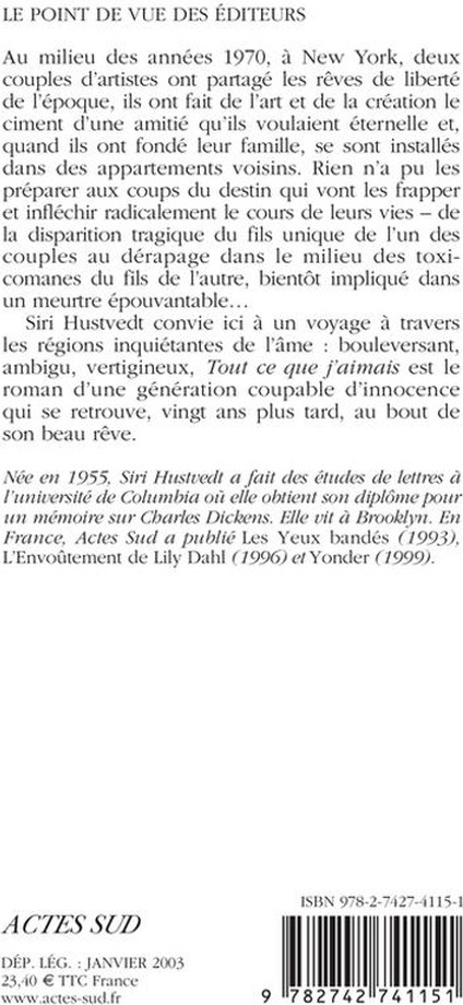 Quatrième de couverture de « TOUT CE QUE J'AIMAIS »