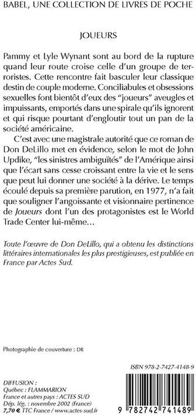 Quatrième de couverture de « JOUEURS »